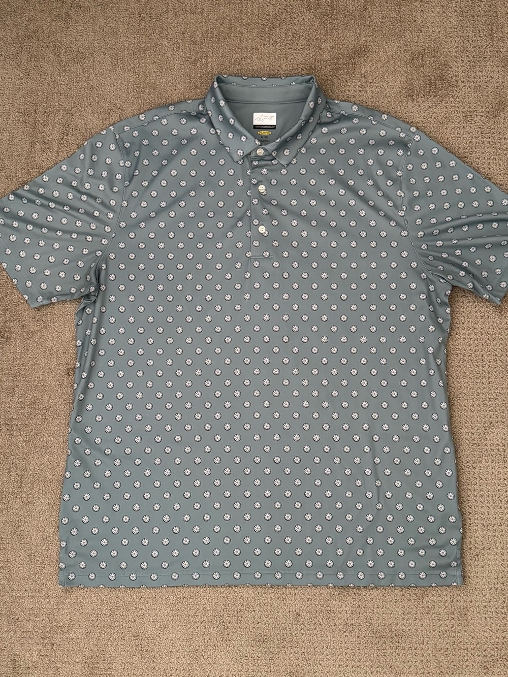 Greg Norman Collection Slate Blue Polo with Micro Medallion Print